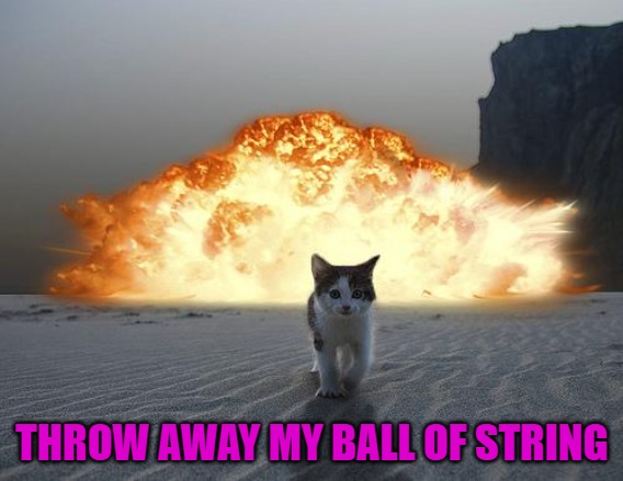 cat explosion | THROW AWAY MY BALL OF STRING | image tagged in cat explosion,kewlew | made w/ Imgflip meme maker