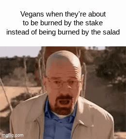 One of many Vegan jokes | Vegans when they're about to be burned by the stake instead of being burned by the salad | image tagged in gifs,vegan | made w/ Imgflip video-to-gif maker