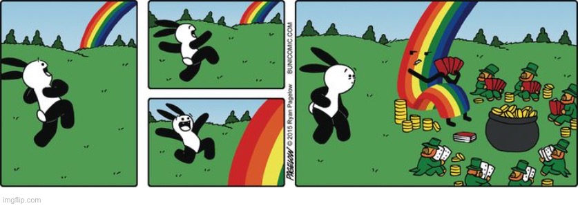Buni Comics | image tagged in comics,buni comics,rainbow,pot of gold,leprechauns,poker | made w/ Imgflip meme maker