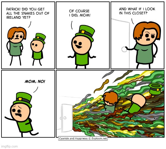St. Patrick, “the early years” | image tagged in comics,cyanide and happiness,st patrick,snakes,mom | made w/ Imgflip meme maker