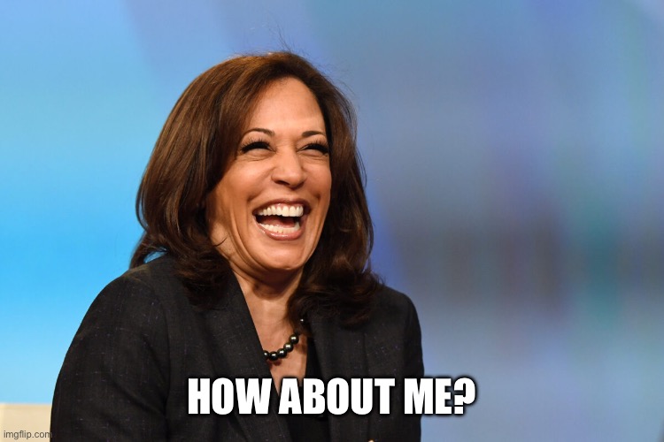 HOW ABOUT ME? | image tagged in kamala harris laughing | made w/ Imgflip meme maker