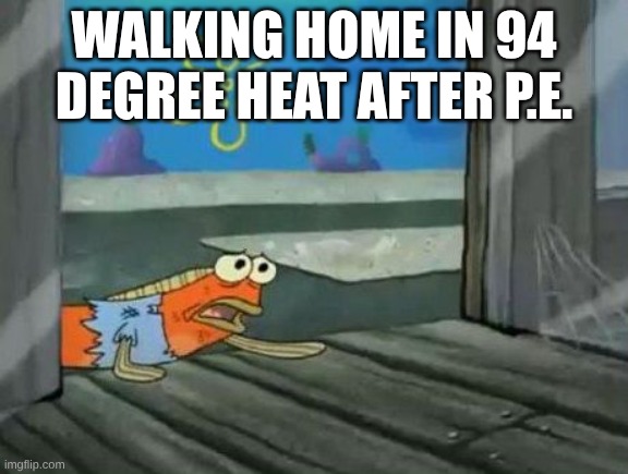 it was so hot last week | WALKING HOME IN 94 DEGREE HEAT AFTER P.E. | image tagged in food water,school,middle school | made w/ Imgflip meme maker