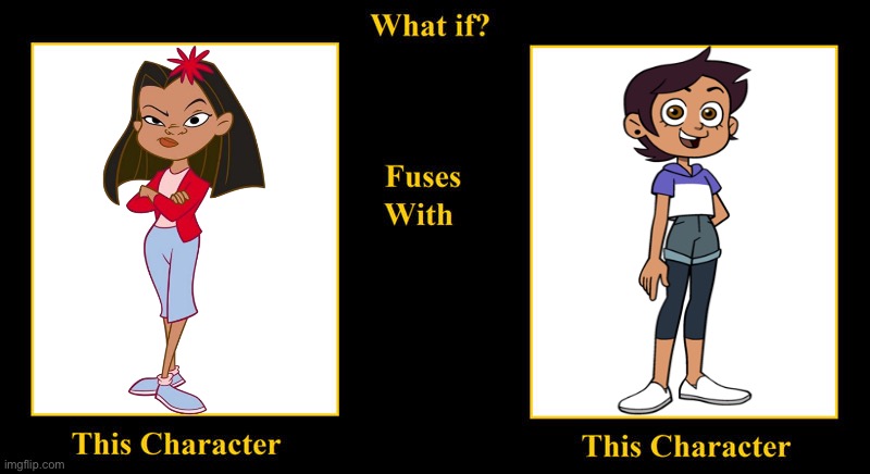 Lacienega Boulevardez Fuses With Luz Noceda | image tagged in blank fusion meme,the owl house,luz noceda,lacienega boulevardez,the proud family,hispanic | made w/ Imgflip meme maker