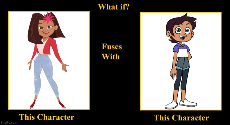 Lacienega Boulevardez Fuses With Luz Noceda (2) | image tagged in blank fusion meme,lacienega boulevardez,the proud family louder and prouder,the owl house,luz noceda,hispanic | made w/ Imgflip meme maker