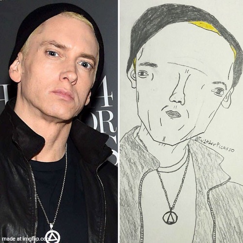I can fit the entire United States on that forehead | image tagged in down syndrome eminem | made w/ Imgflip meme maker
