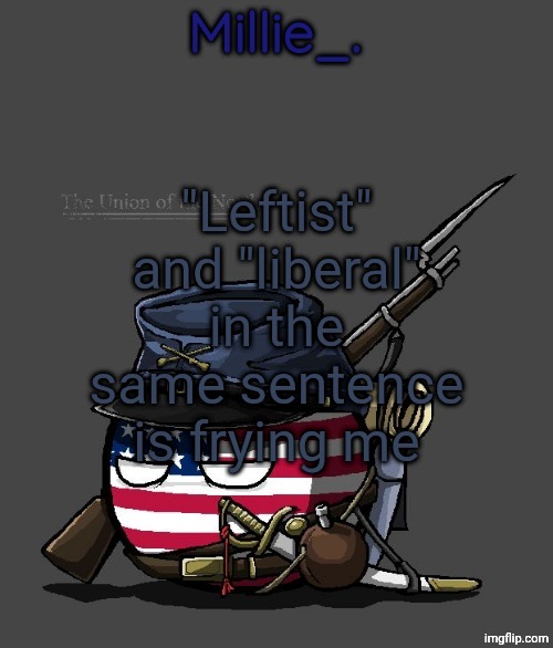 Millie's Union of the North Announcement template | "Leftist" and "liberal" in the same sentence is frying me | image tagged in millie's union of the north announcement template | made w/ Imgflip meme maker