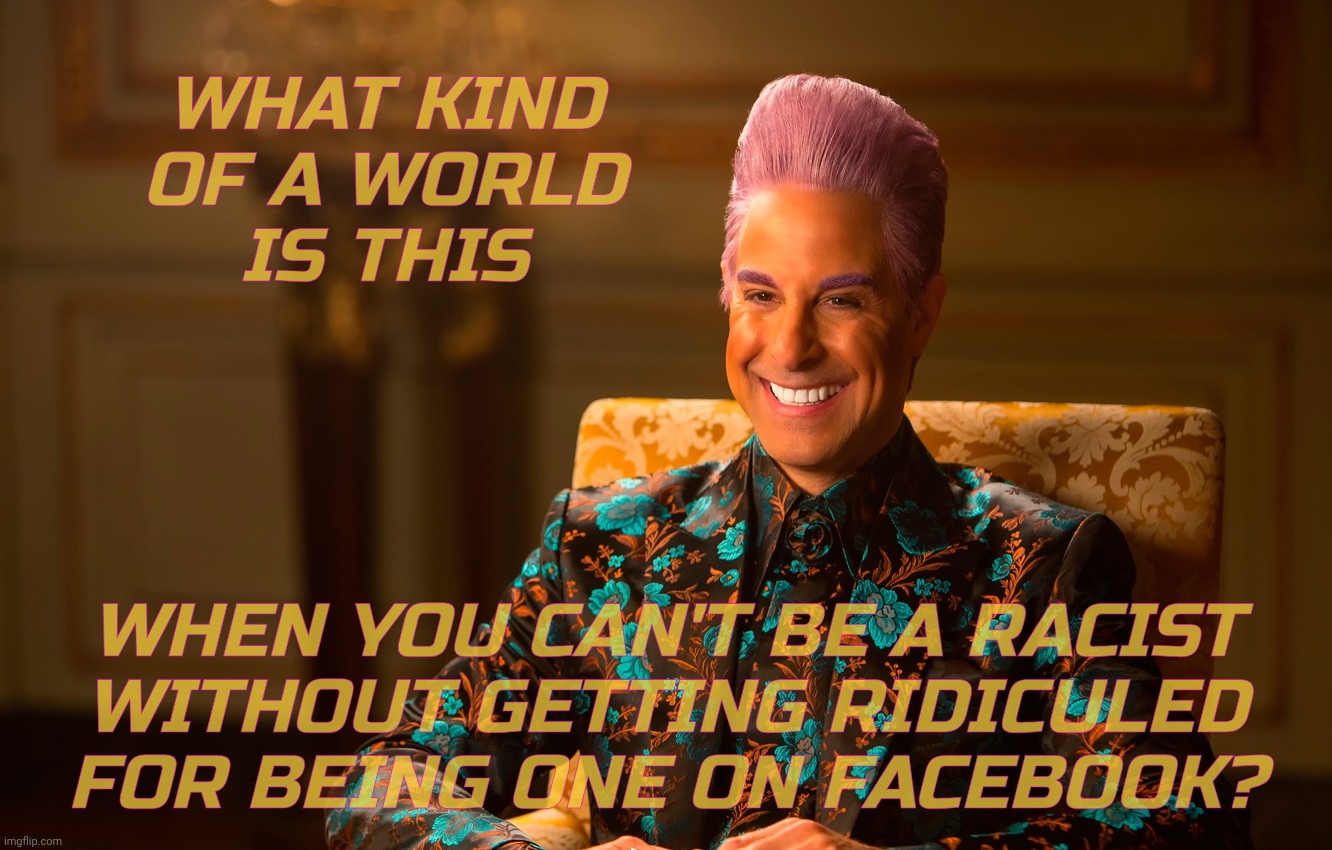 WHAT KIND OF A WORLD
IS THIS WHEN YOU CAN'T BE A RACIST
WITHOUT GETTING RIDICULED FOR BEING ONE ON FACEBOOK? | image tagged in caesar fl | made w/ Imgflip meme maker