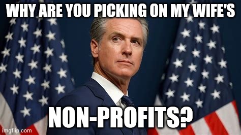 Why Oh... | WHY ARE YOU PICKING ON MY WIFE'S; NON-PROFITS? | image tagged in memes,gavin,wife,charity,what could go wrong,politics | made w/ Imgflip meme maker