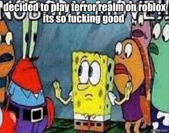 NOBODY MOVE!! | decided to play terror realm on roblox
its so fucking good | image tagged in nobody move | made w/ Imgflip meme maker