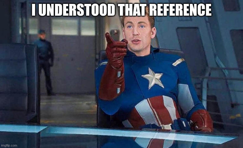 Captain America Understood Reference | I UNDERSTOOD THAT REFERENCE | image tagged in captain america understood reference | made w/ Imgflip meme maker