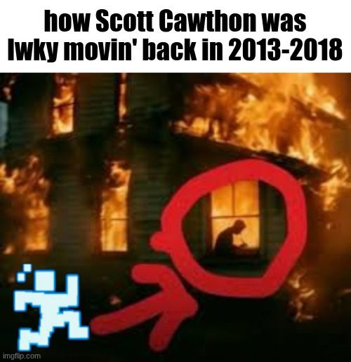 What was he cooking? | how Scott Cawthon was lwky movin' back in 2013-2018 | image tagged in man writing in burning house | made w/ Imgflip meme maker