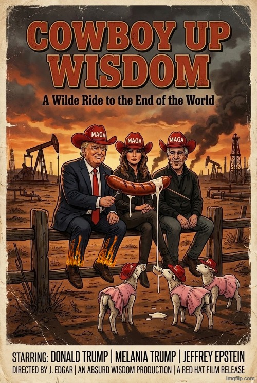 COWBOY UP WISDOM | image tagged in trump,melania trump,jeffrey epstein,cowboy wisdom,cowboy father and son,sam elliott cowboy | made w/ Imgflip meme maker