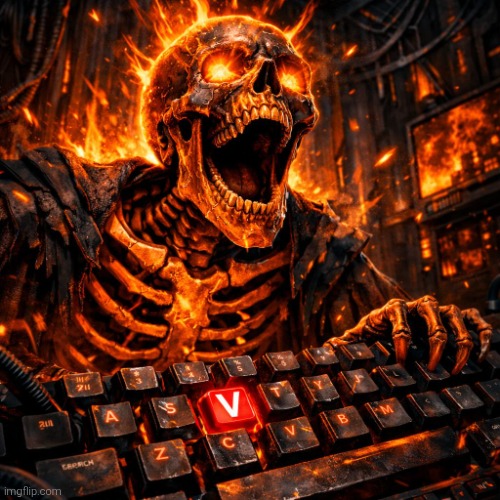 image tagged in cool screaming orange skeleton and keyboard with the letter v hi | made w/ Imgflip meme maker