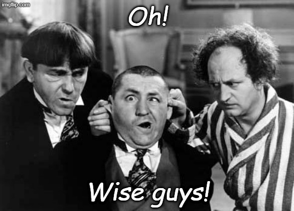 Three Stooges | Oh! Wise guys! | image tagged in three stooges | made w/ Imgflip meme maker