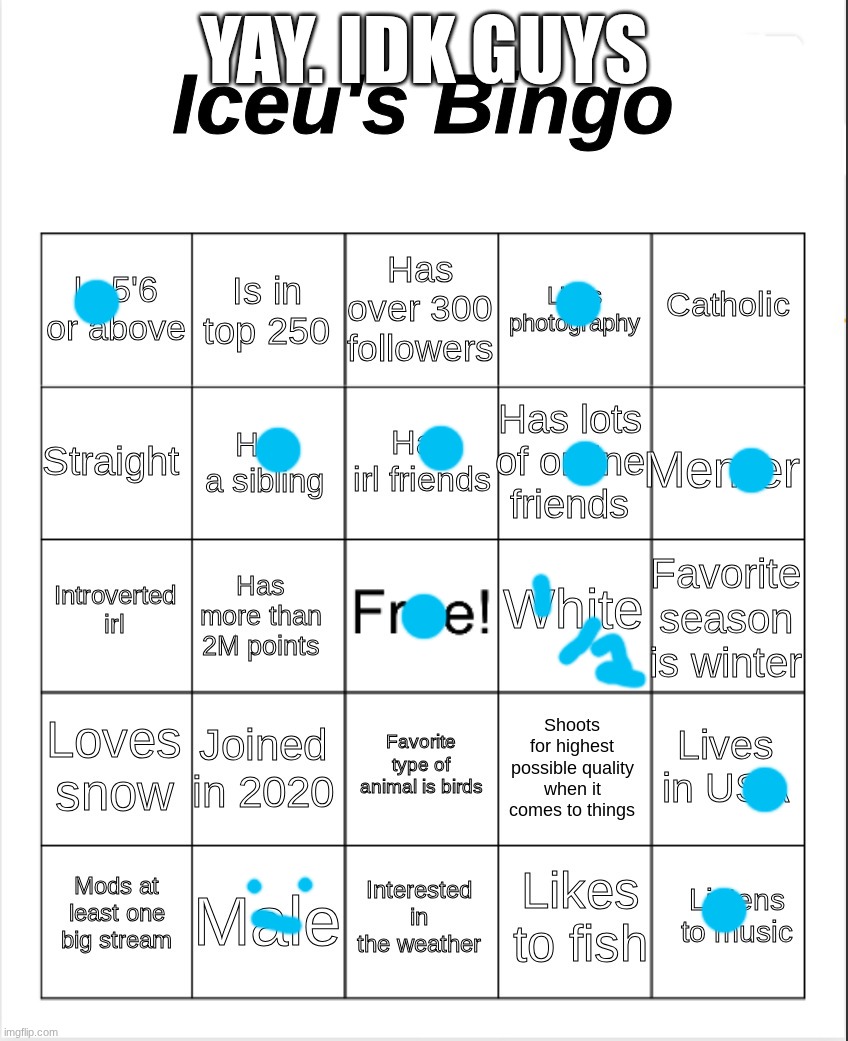 here I guess | YAY. IDK GUYS | image tagged in iceu's bingo | made w/ Imgflip meme maker