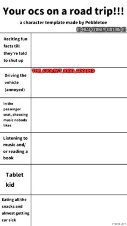 CONTINUE IT PLS -T_C_K_A | !!!-FNAF STREAM EDITION-!!! THE_C00LEST_KIDD_AROUND | image tagged in scenario chart | made w/ Imgflip meme maker