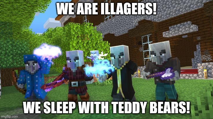 Illagers | WE ARE ILLAGERS! WE SLEEP WITH TEDDY BEARS! | image tagged in illagers | made w/ Imgflip meme maker