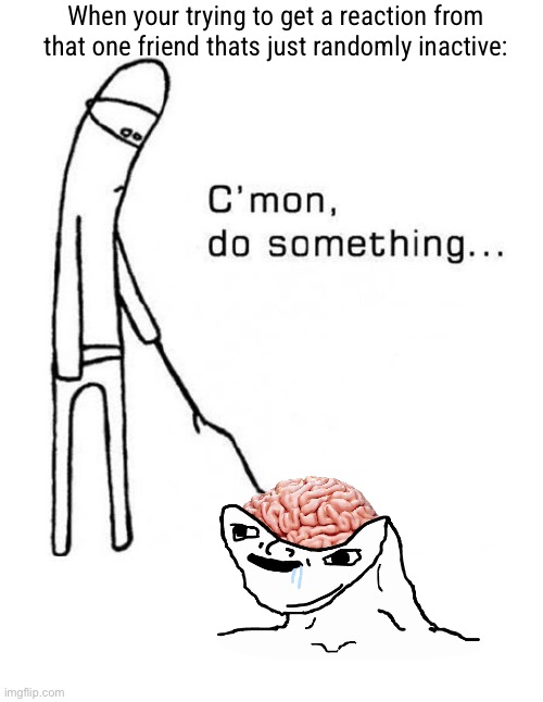 They just stare and act like npcs | When your trying to get a reaction from that one friend thats just randomly inactive: | image tagged in cmon do something,school,memes,funny,brain,friends | made w/ Imgflip meme maker