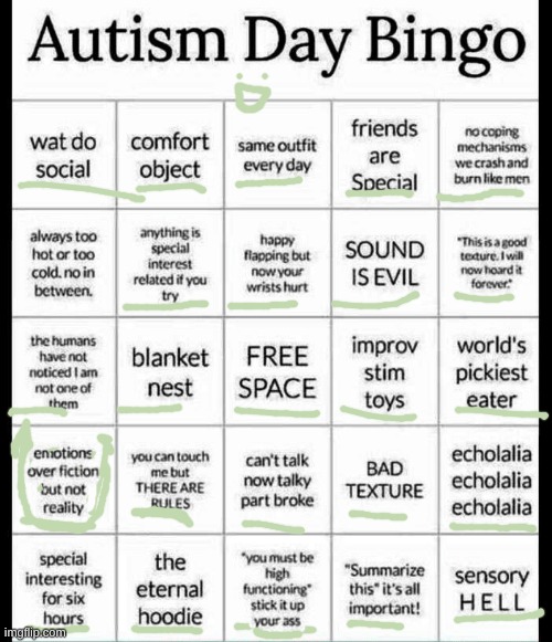 I have autism. idk if you couldn't tell :3 | image tagged in autism bingo | made w/ Imgflip meme maker