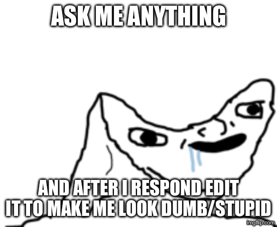 After I respond, edit it to make me look dumb/stupid | ASK ME ANYTHING; AND AFTER I RESPOND EDIT IT TO MAKE ME LOOK DUMB/STUPID | image tagged in dumb wojak | made w/ Imgflip meme maker