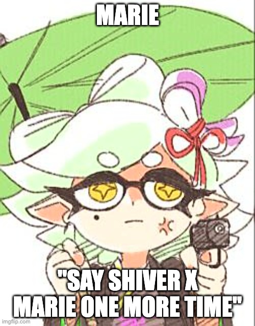 Marie with a gun | MARIE; "SAY SHIVER X MARIE ONE MORE TIME" | image tagged in marie with a gun | made w/ Imgflip meme maker