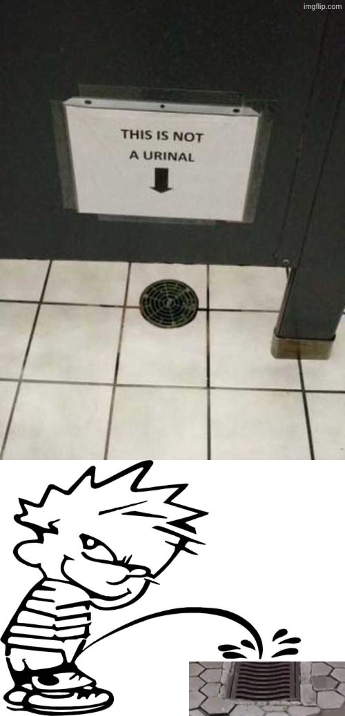 Funny Bathroom Sign | image tagged in hilarious memes,funny signs,calvin peeing,urinal,public restrooms,pee | made w/ Imgflip meme maker
