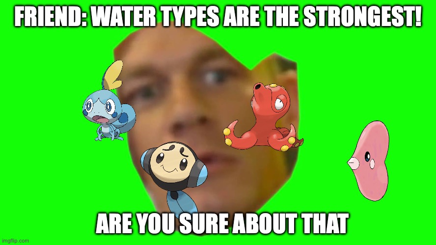 Are you sure about that? (Cena) | FRIEND: WATER TYPES ARE THE STRONGEST! ARE YOU SURE ABOUT THAT | image tagged in are you sure about that cena | made w/ Imgflip meme maker