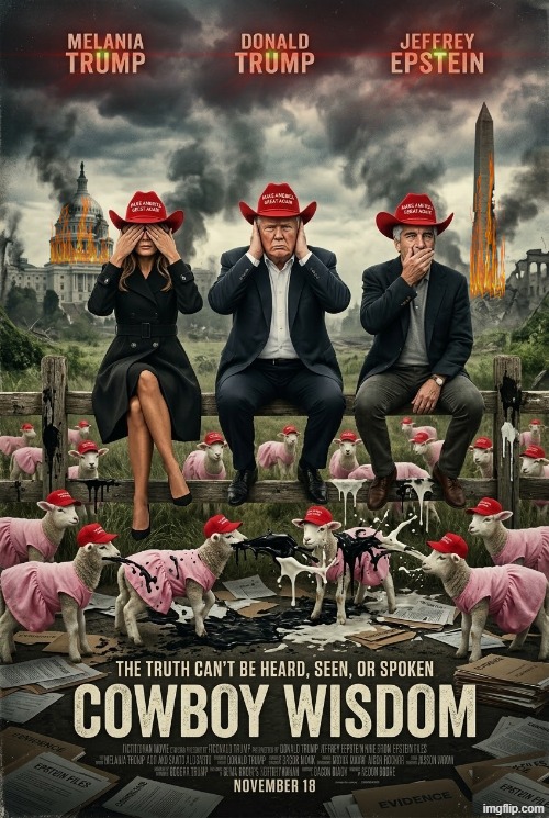 COWBOY WISDOM | image tagged in cowboy wisdom,cowboy father and son,sam elliott special kind of stupid,sarcasm cowboy,jeffrey epstein,donald trump | made w/ Imgflip meme maker