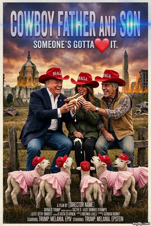 COWBOY FATHER AND SON | image tagged in cowboy father and son,cowboy wisdom,sam elliott special kind of stupid,sarcasm cowboy,jeffrey epstein,donald trump | made w/ Imgflip meme maker
