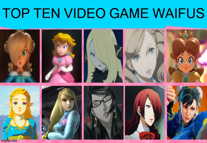 top ten video game waifus | TOP TEN VIDEO GAME WAIFUS | image tagged in video games,videogame,top 10 waifus,nintendo,persona,media | made w/ Imgflip meme maker