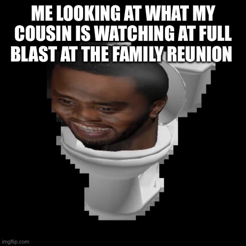 ahhh.. | ME LOOKING AT WHAT MY COUSIN IS WATCHING AT FULL BLAST AT THE FAMILY REUNION | image tagged in skibdiddy,cousin,wtf | made w/ Imgflip meme maker