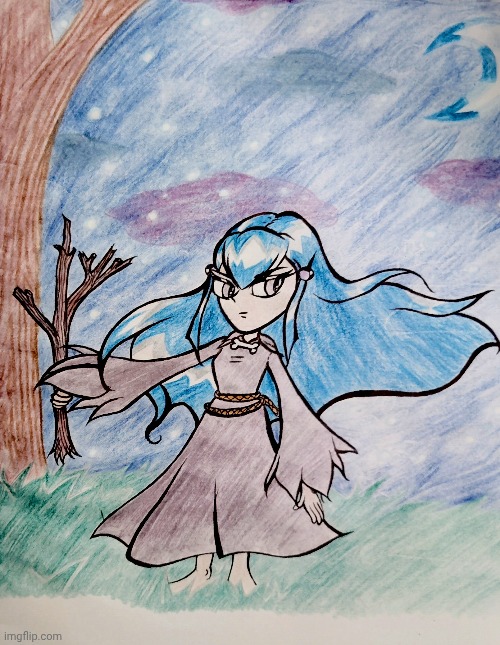 Fantasy forest witch / spirit drawing | image tagged in drawing,art,fantasy,illustration,cartoon,magic | made w/ Imgflip meme maker