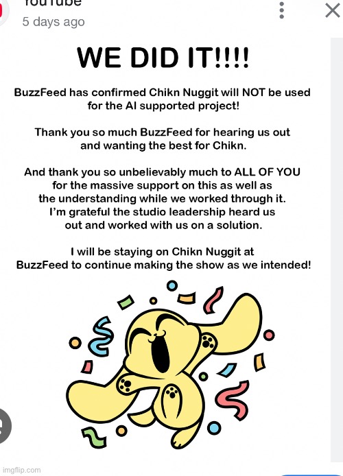 Well, no need for murder I guess! Congratulations, Kyra! | image tagged in chikn nuggit | made w/ Imgflip meme maker