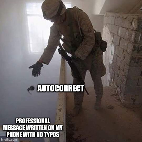 Auto corrogated | AUTOCORRECT; PROFESSIONAL MESSAGE WRITTEN ON MY PHONE WITH NO TYPOS | image tagged in grenade drop | made w/ Imgflip meme maker