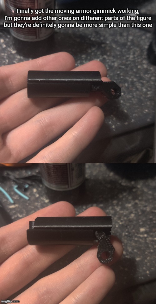 This was a nightmare so hopefully I don't get any other bright ideas | Finally got the moving armor gimmick working, I'm gonna add other ones on different parts of the figure but they're definitely gonna be more simple than this one | made w/ Imgflip meme maker