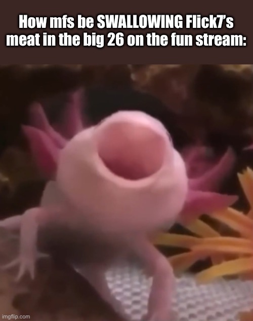 His memes are good and I’ll say that but atp yall are bouncing up and down on vro | How mfs be SWALLOWING Flick7’s meat in the big 26 on the fun stream: | image tagged in meme,true,funny,memes,flick7 | made w/ Imgflip meme maker