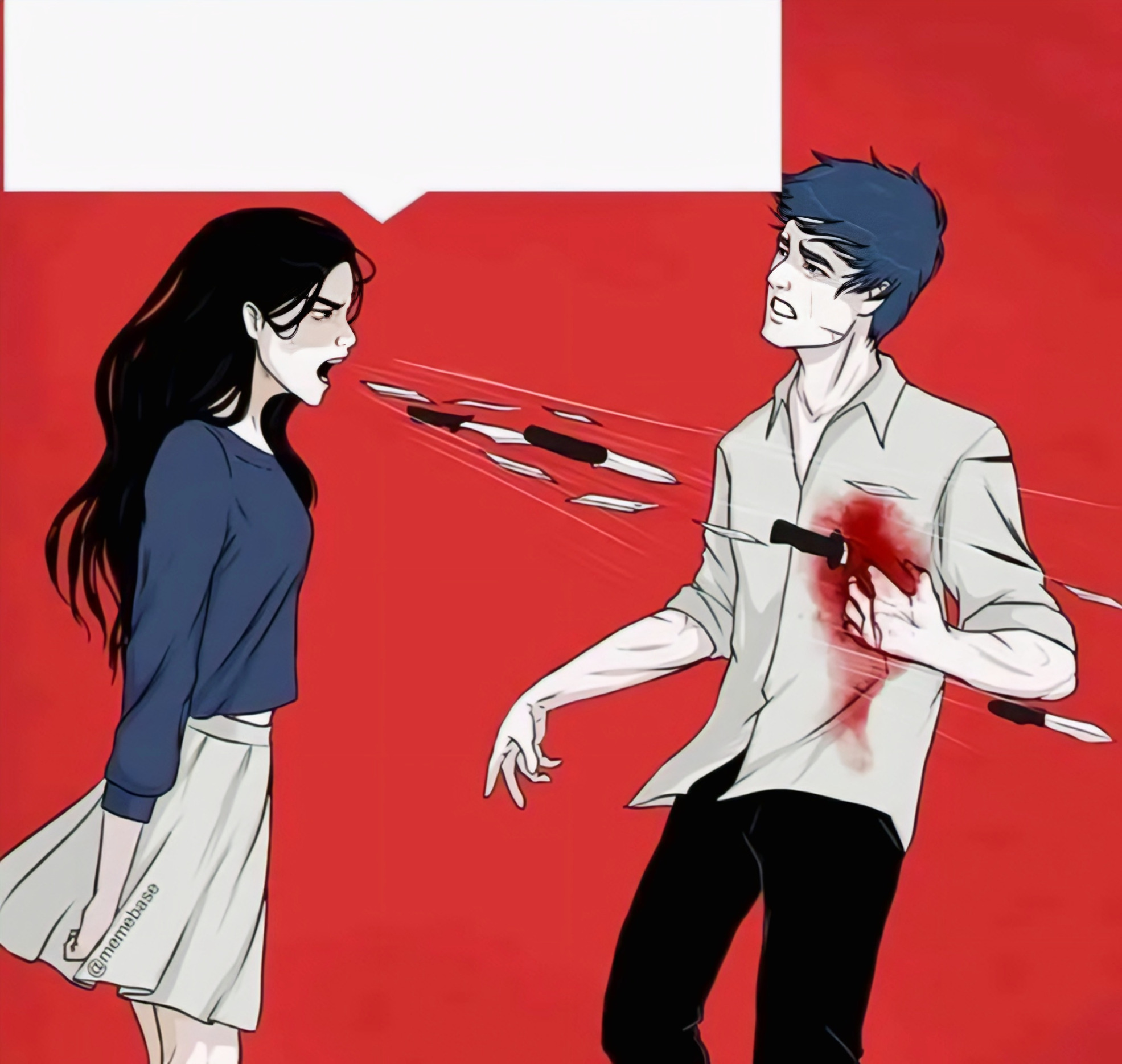Girl shooting knives at boy's heart Blank Meme Template
