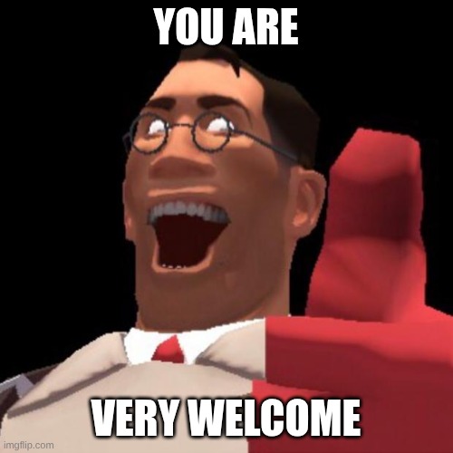 TF2 Medic | YOU ARE VERY WELCOME | image tagged in tf2 medic | made w/ Imgflip meme maker