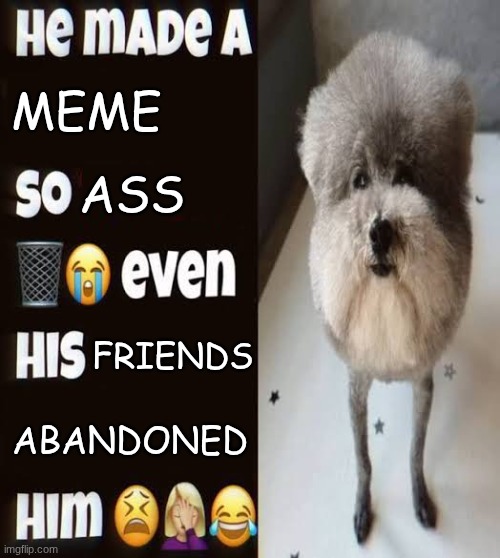 IDK why I made this | MEME; ASS; FRIENDS; ABANDONED | image tagged in he made a statement so trash | made w/ Imgflip meme maker