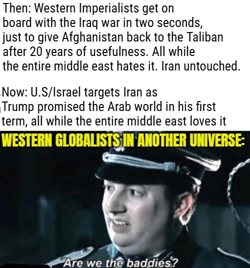 Both are oil situations, so what could possibly be the reason for the mid east offering up their bases to the U.S immediately? | image tagged in iran,middle east,politics,donald trump,globalism | made w/ Imgflip meme maker
