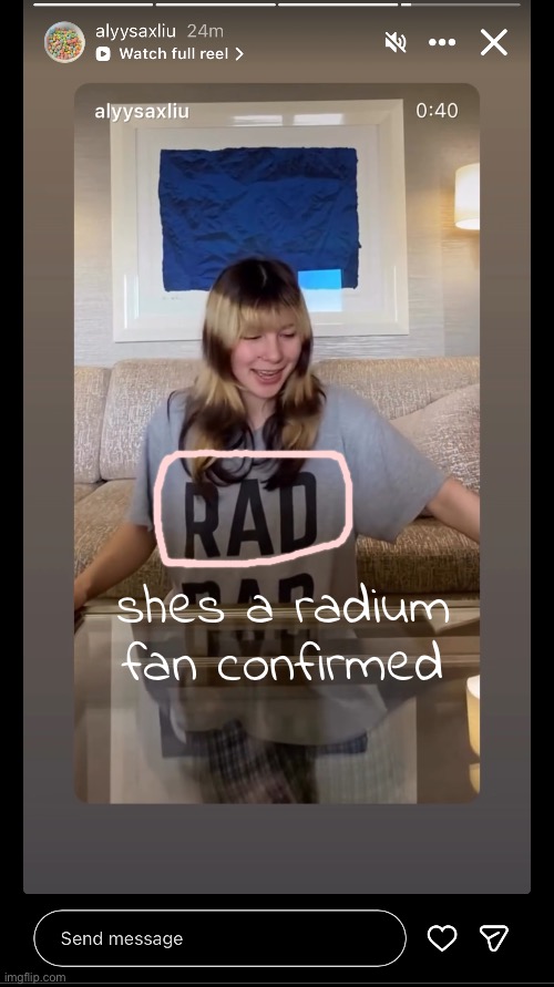 shes a radium fan confirmed | made w/ Imgflip meme maker