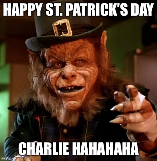 Mean leprechaun | HAPPY ST. PATRICK’S DAY; CHARLIE HAHAHAHA | image tagged in meme | made w/ Imgflip meme maker