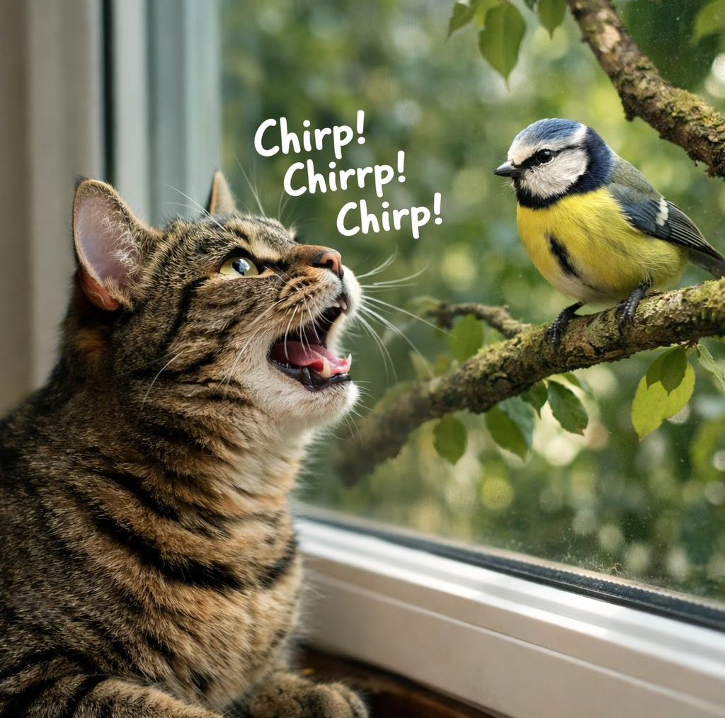 cat chirping at a bird Blank Meme Template