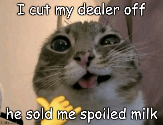 rigby | I cut my dealer off; he sold me spoiled milk | image tagged in rigby | made w/ Imgflip meme maker
