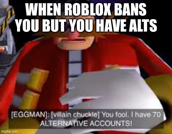 Eggman Alternative Accounts | WHEN ROBLOX BANS YOU BUT YOU HAVE ALTS | image tagged in eggman alternative accounts | made w/ Imgflip meme maker