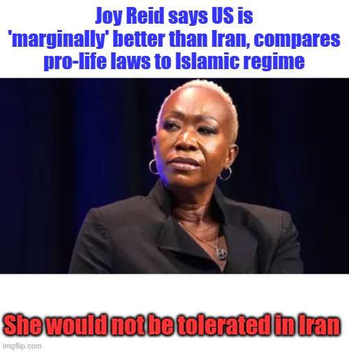 Joy Reid says US is 'marginally' better than Iran, compares pro-life laws to Islamic regime; She would not be tolerated in Iran | made w/ Imgflip meme maker