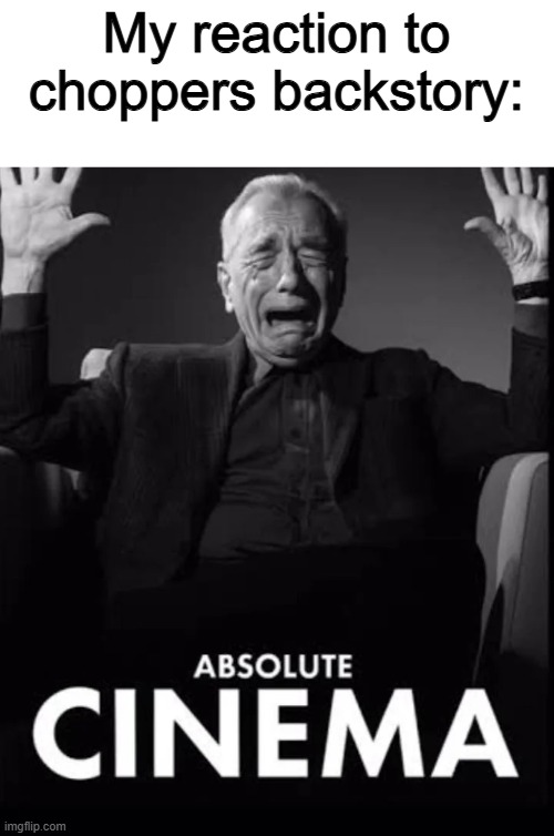 Absolute CINEMA | My reaction to choppers backstory: | image tagged in absolute cinema,memes,funny,one piece,live action | made w/ Imgflip meme maker