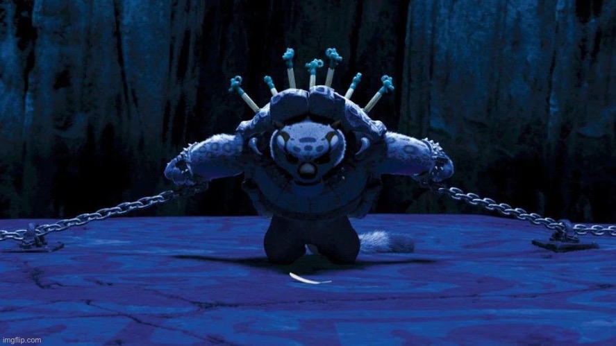 “don’t post slurs on imgflip” | image tagged in tai lung chained up | made w/ Imgflip meme maker