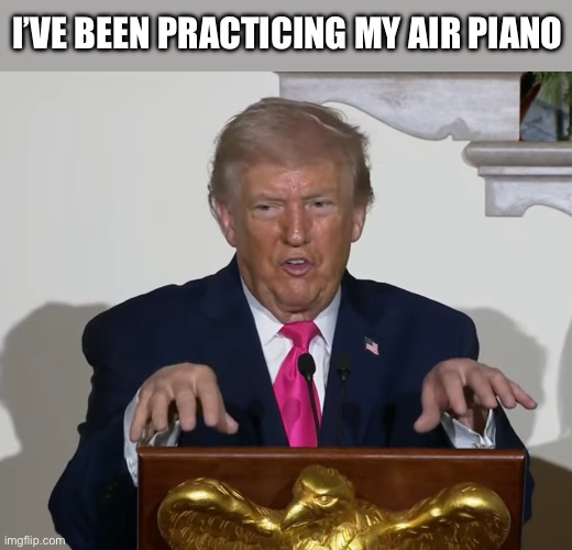 Trump Air Piano | I’VE BEEN PRACTICING MY AIR PIANO | image tagged in rawr am a t-rex | made w/ Imgflip meme maker