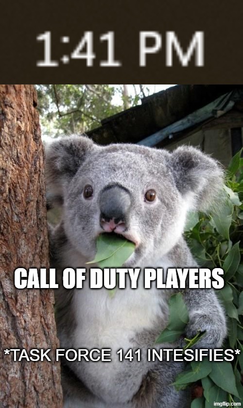 CALL OF DUTY PLAYERS; *TASK FORCE 141 INTESIFIES* | image tagged in suprised kuala,call of duty,modern warfare | made w/ Imgflip meme maker